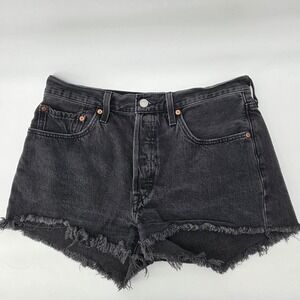 Levi's 501 Cutoff Shorts‎ Womens Size 30 Black Denim Frayed